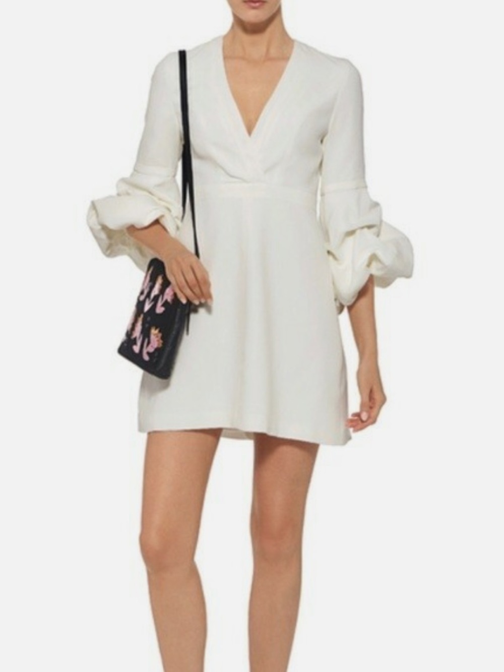 Alexis - Fia V-Neck Peasant Puff-Sleeve Mini Dress